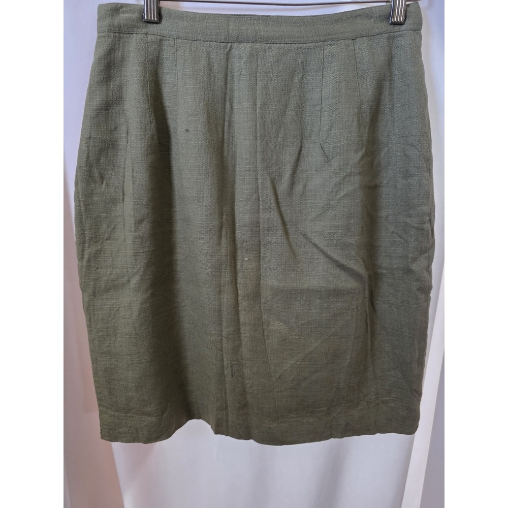 Vintage Halston Olive green womens linen pencil skirt Olive Green Size 14